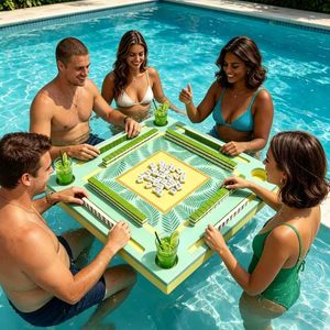 Mesa flotante plegable de espuma EVA para jacuzzi, lago, piscina, con bandeja para juegos de <span class=keywords><strong>agua</strong></span> (póker, dominó, mahjong) y nevera portátil para <span class=keywords><strong>fiestas</strong></span> - Product Image 2