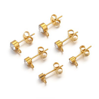 Connecteurs de boucles d'oreilles simples en acier inoxydable plaqué or 18 carats de 3 mm, 4 mm, 5 mm avec strass pour la fabrication de bijoux DIY