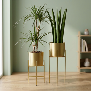 Brass Gold <b>Planters</b> With Stand 7 Inch <b>Large</b> <b>Planter</b> Pots With Metal Stands - Product Image 3