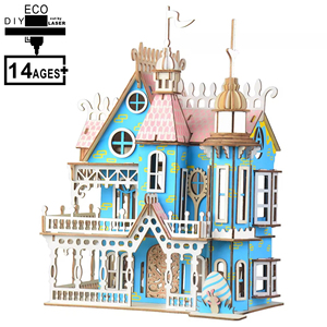 Jeux de puzzles en bois 3D à faire soi-même, jeux de réflexion pour enfants et adultes, kit de construction en bois découpé au laser DIY, villa fantastique - Product Image 4