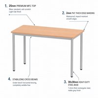 Bureau de travail robuste avec structure en acier et barre de support horizontale pour les projets d'entreprise, les écoles, les commandes institutionnelles et les fournitures