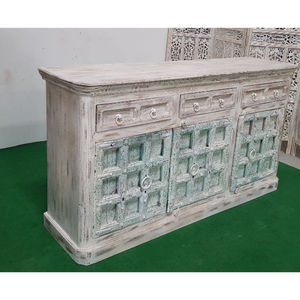 Premium Antique Hand Carved Teak <b>Wood</b> Console With Iron Decor Vintage Solid Sideboard Ornate <b>Rustic</b> Accent <b>Table</b> Metal Hardware - Product Image 5