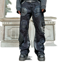 DiZNEW Jeans Pantalons pour hommes avec patch en cuir personnalisé imprimé Baggy Jeans ajustés pour hommes avec design