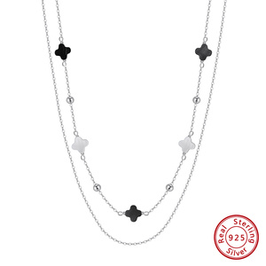 قلادة لؤلؤ من طراز RINNTIN GMN59 من أربع أوراق شجر وقشرة البرسيم قلادة سلسلة من الفضة الإسترليني بطبقتين - Product Image 2