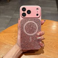 Étui magnétique scintillant à paillettes pour iPhone 16 Pro avec protection de l'objectif, antichoc, étanche, en TPU+PC+Verre+Placage