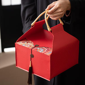 Nouvel An Écologique Style Chinois Carré Boîte-<span class=keywords><strong>Cadeau</strong></span> Haut De Gamme Vide En Cuir Texture Noël Printemps Festival Collations - Product Image 2