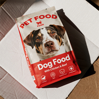 Pochette à fermeture éclair en plastique biodégradable imprimée sur mesure, sac alimentaire pour animaux de compagnie résistant et refermable pour friandises pour chiens et nourriture pour chats