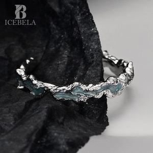 Bague en émail ICEBELA en argent sterling 925, série Lac Glacé Bleu Menthe, texture givrée, avec goutte de colle, mignonne - Product Image 2