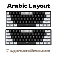 Clavier mécanique filaire 60 % en gros, disposition arabe, RGB, mini portable, interrupteurs rouges, 61 touches, pour ordinateur portable