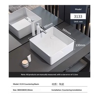 Vasque en céramique blanche à poser sur comptoir 3133 380x380mm, lavabo pour salle de bain d'hôtel, projet de décoration