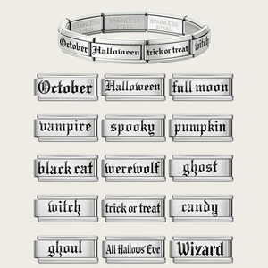 Bracciale con ciondoli in argento all'ingrosso, 9 mm, con testo gotico di Halloween, ciondoli intercambiabili fai da te, gioielli di moda per le festività, regalo - Product Image 1
