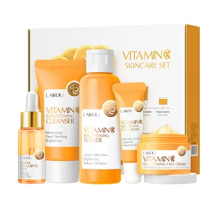 Set Perawatan Kulit Anti Penuaan, Set perawatan kulit Anti Penuaan, pemutih organik, pencerah wajah, penghilang noda, perawatan kulit, 5 buah, Set perawatan kulit Vitamin C