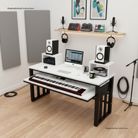 Bureau d'ordinateur moderne minimaliste à double plateau pour clavier électronique, grand bureau long blanc