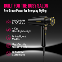Sèche-cheveux professionnel FirePhoenix M1Plus 2400W 90000RPM 25m/s sans balais ionique avec écran LCD, 16 modes, 3 buses magnétiques, 450g, 73dB, 220-240V