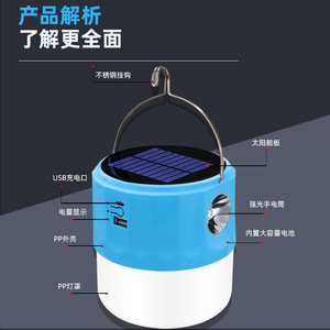 Solar Powered LED Camping Emergency <b>Light</b> Cold White ABS+PC Hook Design 4800mAh Li-ion Battery Touch Sensor 6 Hours Emergency - Product Image 5