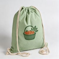 Sacs de courses réutilisables pliables en toile résistante avec cordon de serrage, motif dessin animé écologique, logo personnalisé