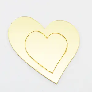 Ychon Custom Cake Topper Gold Heart Shape Acrylic Cake Topper Valentine's Day Love Acrylic Cupcake Toppers Decoration