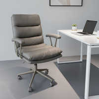 Chaise de bureau ergonomique moderne en similicuir gris, confortable, avec dossier ergonomique, pivotante, réglable en hauteur, avec accoudoirs en métal doré et base 5 étoiles