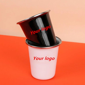 310ml 500ml blanco rojo amarillo negro Color en blanco en forma de V café <span class=keywords><strong>cerveza</strong></span> vino beber vaso recubierto de esmalte personalizado sin mango - Product Image 6