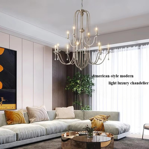 Candelabro de arte del hierro de lujo americano, <span class=keywords><strong>cristal</strong></span> grande para el hogar, B & B, <span class=keywords><strong>restaurante</strong></span> creativo para piso dúplex, <span class=keywords><strong>casa</strong></span> francesa, sala de estar - Product Image 3