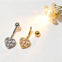 Cincin pusar baja tahan karat bedah 14G dengan kristal CZ mungil, perhiasan tindik pusar wanita