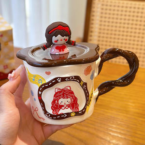 Taza de cerámica Zuo Mu con tapa y asa, resistente al calor, pintada a mano para el té de la tarde, regalo personal, uso doméstico - Product Image 2