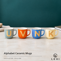Mug en porcelaine de style nordique moderne de la marque LEXI, avec lettres dorées, design personnalisable, couleur personnalisée, logo, compatible lave-vaisselle et micro-ondes