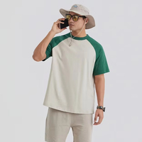 T-shirt uni surdimensionné pour homme de haute qualité en coton 240g, modèle parent-enfant, avec empiècement d'épaule, demi-manches et blocs de couleur, vente en gros