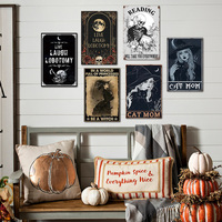 Juego de Letreros Metálicos Vintage Góticos de Gatos Brujas, Decoración de Pared Retro Estilo Academia Oscura para el Hogar, Bar, Cueva del Hombre, Dormitorio