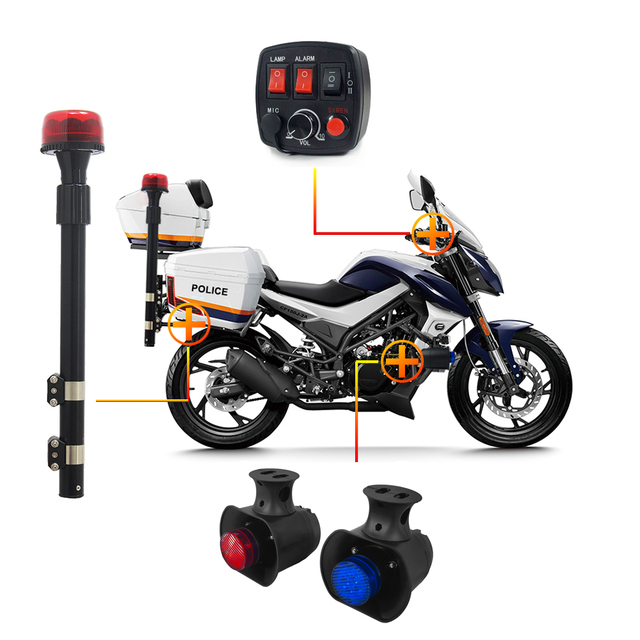 80W Vehicle Loud Speaker Emergency Lights and Siren Alarm Siren 12v for Patrol Motorcycle Integrated with Siren Speaker