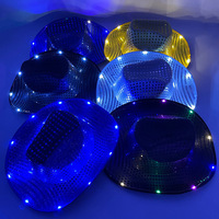 Chapeau de cow-boy à paillettes LED personnalisé en gros pour Halloween avec paillettes pour les spectacles de fête Chapeau de cow-boy cowgirl
