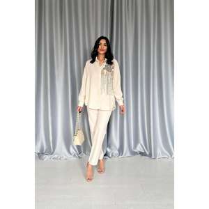 Blusa Asimétrica de Organza con Bordado Crema para Mujer, Talla Única, Top Ecológico de Moda para Fiesta - Product Image 4