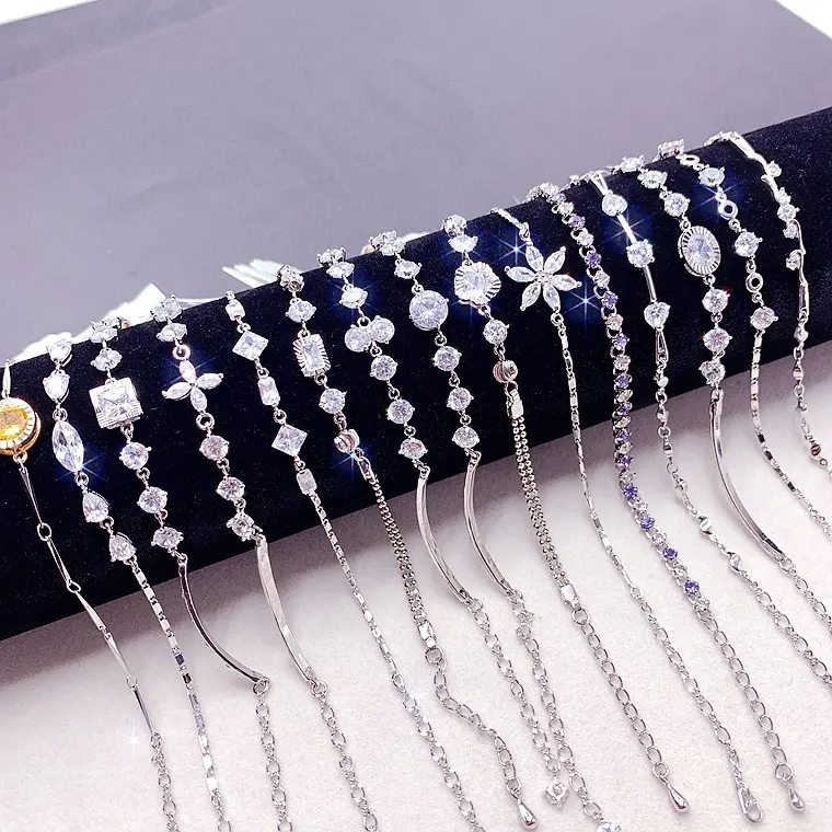 Trendy Delicate Thin Link Chain Diamant Armband Damen Sparkling Iced Out Zirkonia Blumen armband Schmuck Großhandel