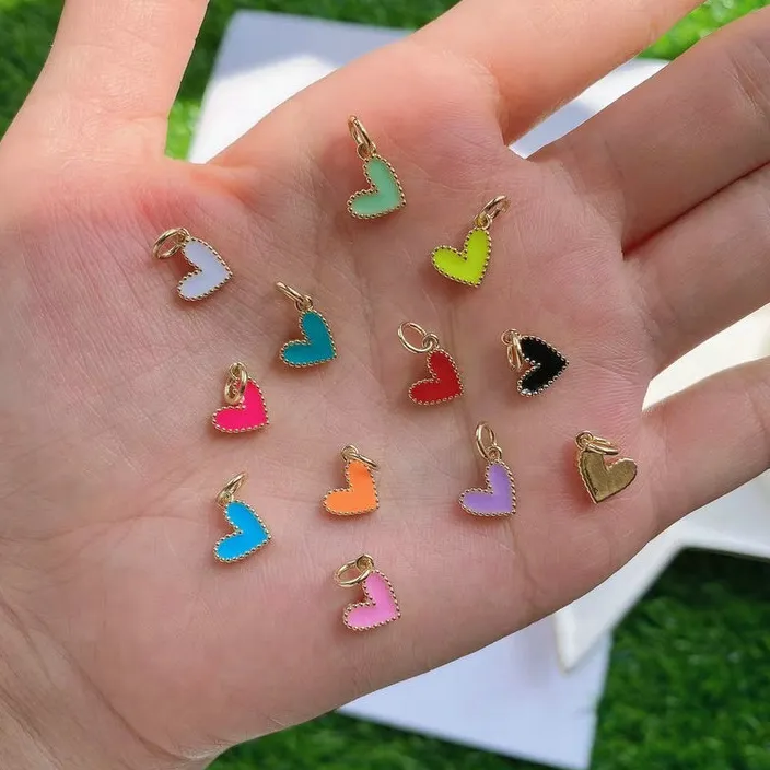 Dainty Small Heart Shape Enamel Charm All Colors Available Tiny Heart Charms Pendant For Jewelry Necklace Earrings Making