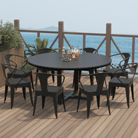 Table de salle à manger ronde d'extérieur en métal, résistante à l'eau et aux UV, ensemble de salon minimaliste pour patio, table de barbecue extérieure pour usage domestique