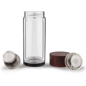 Bottiglia d'Acqua in Cristallo con Infusore <span class=keywords><strong>per</strong></span> Tè Bottiglia in Vetro a Doppia Parete con Manico in Legno e Coperchio <span class=keywords><strong>Tazza</strong></span> da Viaggio in Vetro <span class=keywords><strong>per</strong></span> Caffè e Tè - Product Image 2