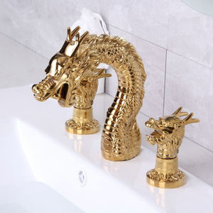 Luxe 3 Stuk Dragon Vorm Retro Split Gold Drie Gaten 2 Handvat Messing Badkamer Hot Cold Mengkranen Basin Sink kraan - Product Image 2