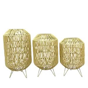 Hot Selling Home Deco Craft Natural Vintage Rustic Large Decorative Handmade Rattan Weaving Storm Lantern Bamboo Candle Lantern