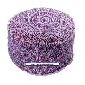 Pouf Ottoman Moderne Ombre Mandala, Housse de Pouf en Coton Multicolore Magnifique pour Chambre à Coucher, Salon, par des Consignants Indiens - Product Image 5