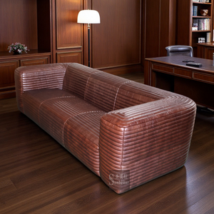 European Retro Vintage <strong>Brown</strong> Leather Sofa 3-Seat Genuine Leather Couch for Luxury Living Room Retro Style Home Furniture - Product Image 4