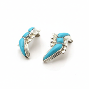 Boucles d'oreilles créoles turquoise incrustées de canaux - Product Image 1