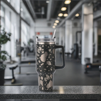 40 oz H1.0 Flowstat Handle Tumbler Tasses de voyage en acier inoxydable à motif de vache Bouteilles thermos réutilisables Tasses de style américain