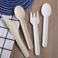 Ensemble de couverts biodégradables en bagasse de canne à sucre, fourchette, cuillère, couteau jetables et compostables, OEM disponible pour les restaurants à emporter