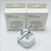 Cargador de pared PD de 35W con enchufe británico para iPhone, cargador de pared con doble USB tipo C, cargador para iPhone, Samsung, Huawei