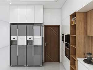 Armoires de cuisine modernes en bois massif, placage de bois blanc, contreplaqué, évier en acier inoxydable, plan de travail en quartz pour appartements - Product Image 4