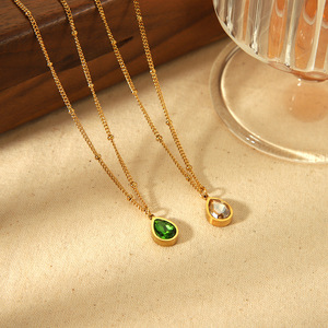 Teardrop Pendant <b>Necklace</b> Gold Plated Zircon Stone Bezel Setting Everyday Wear Women's Jewelry - Product Image 1