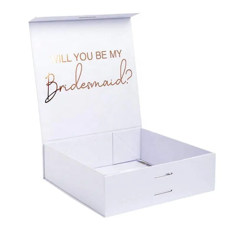 Hot Selling Elegant Rectangle White Bridesmaid Proposal Gift Box Set With Ribbon Closure