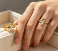 Cincin Tertutup Baja Tahan Karat 316 Lapis Emas 18K Bertabur Zirkon, Gaya Mewah Ringan Ala Eropa Amerika, Laris Manis, Tidak Luntur