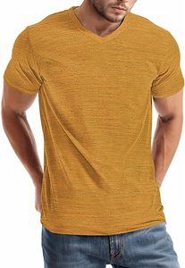 Camiseta de algodón transpirable con cuello en V para hombre, camiseta informal de ajuste elástico con estampado gráfico de moda - Product Image 5