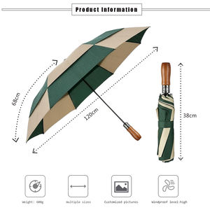 Folding Umbrella Wooden Handle Windproof Rain Umbrella Auto Open Close Compact Travel Umbrella for Gift - Product Image 3
